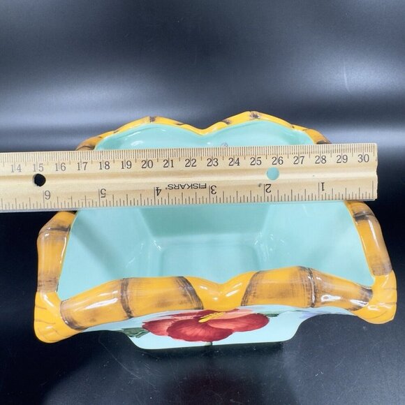 Silvestri Decoupage Peggy Turchette Blue Firefly Floral Bowl Planter Ceramic VTG - Picture 6 of 16